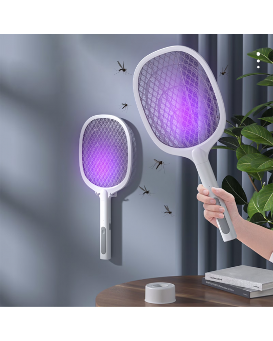 Electric Fly Swatter Rechargeable 3000V 2-in-1 Racket Purple Light Extinguisher Dual Mode Indoor 1 Pack Electric Fly Swatter Rechargeable 3000V 2-in-1 Racket Purple Light Extinguisher Dual Mode Indoor 1 Pack
