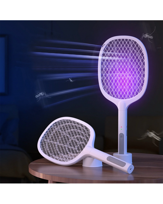 Electric Fly Swatter Rechargeable 3000V 2-in-1 Racket Purple Light Extinguisher Dual Mode Indoor 1 Pack Electric Fly Swatter Rechargeable 3000V 2-in-1 Racket Purple Light Extinguisher Dual Mode Indoor 1 Pack