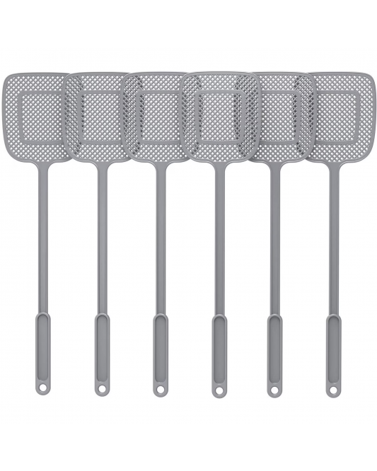 Handle Plastic Fly Swatter, Gray, 6 Pack