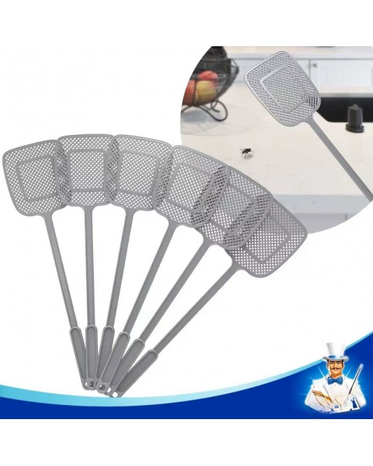 Handle Plastic Fly Swatter, Gray, 6 Pack