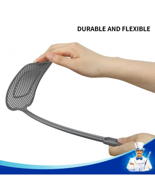 Handle Plastic Fly Swatter, Gray, 6 Pack