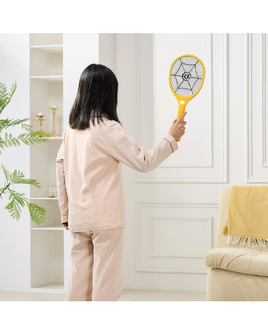 USB Rechargeable Electric Fly Swatter - 500mAh Battery & 3 Layers Mesh for Instant Bug Zapping (Yellow & Black)