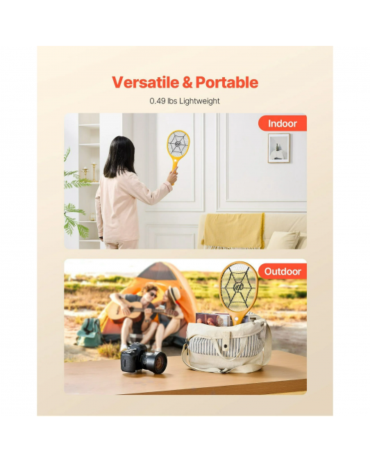 USB Rechargeable Electric Fly Swatter - 500mAh Battery & 3 Layers Mesh for Instant Bug Zapping (Yellow & Black)