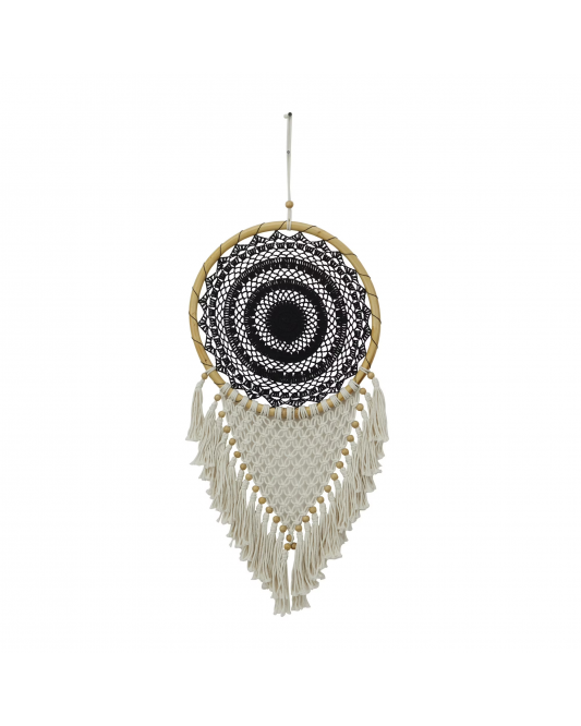 Solid Handmade Intricately Woven Macrame Dreamcatcher Wall Decor with Beaded Fringe Tassels