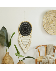 Solid Handmade Intricately Woven Macrame Dreamcatcher Wall Decor with Beaded Fringe Tassels