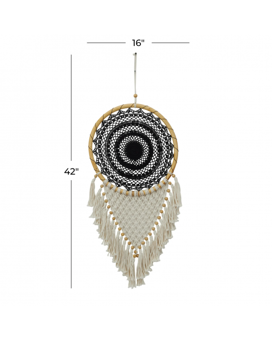 Solid Handmade Intricately Woven Macrame Dreamcatcher Wall Decor with Beaded Fringe Tassels