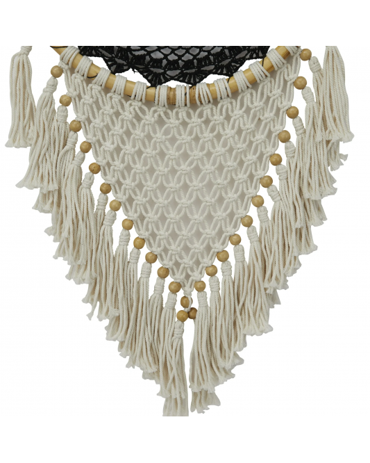 Solid Handmade Intricately Woven Macrame Dreamcatcher Wall Decor with Beaded Fringe Tassels