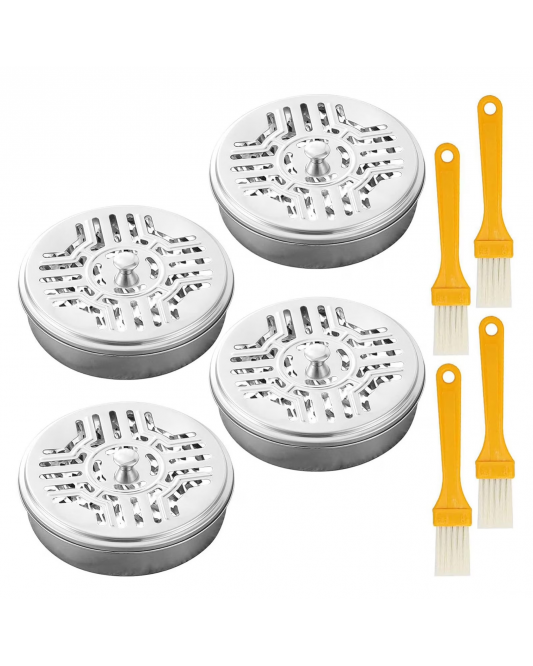Bdday 4pc Stainless Steel Mosquito Coil Box Portable Mosquito Coil Holders and Heat Mosquito Coil with 4 Brushes