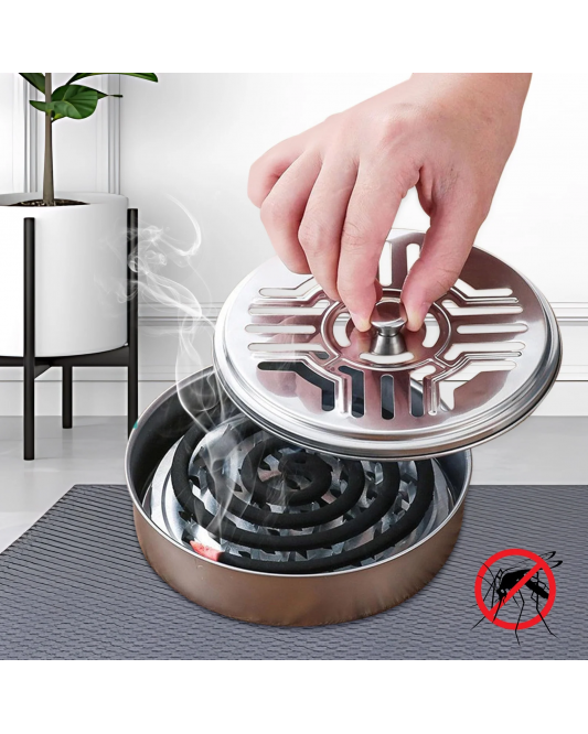 Bdday 4pc Stainless Steel Mosquito Coil Box Portable Mosquito Coil Holders and Heat Mosquito Coil with 4 Brushes