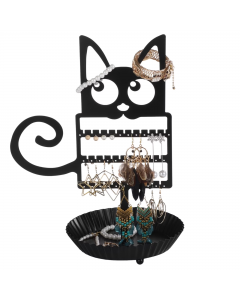 Dog Shaped Earring Holder Organizer, Creative Jewelry Display Stand with Spiral Tail, Black Metal Earring Organizer with Round