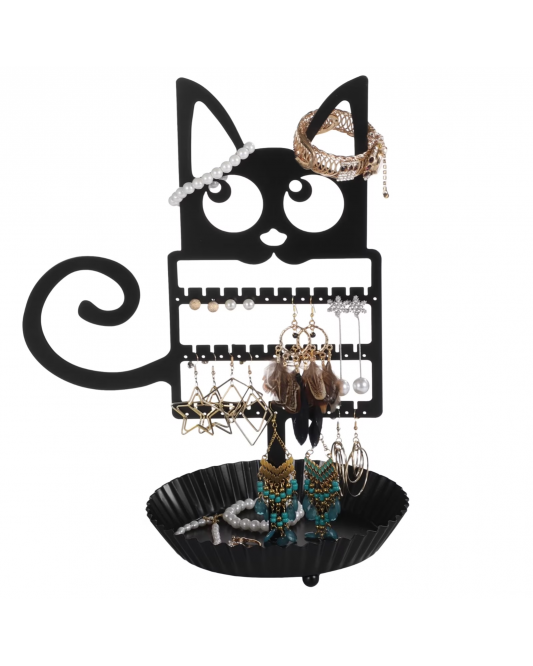 Dog Shaped Earring Holder Organizer, Creative Jewelry Display Stand with Spiral Tail, Black Metal Earring Organizer with Round