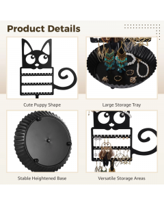 Dog Shaped Earring Holder Organizer, Creative Jewelry Display Stand with Spiral Tail, Black Metal Earring Organizer with Round