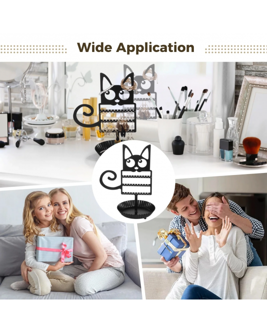 Dog Shaped Earring Holder Organizer, Creative Jewelry Display Stand with Spiral Tail, Black Metal Earring Organizer with Round