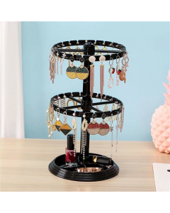 Acrylic Jewelry Organizer Stand | 2 Tier Rotating Jewelry Display Tower | Spinning Necklace Rack with Multiple Grooves 