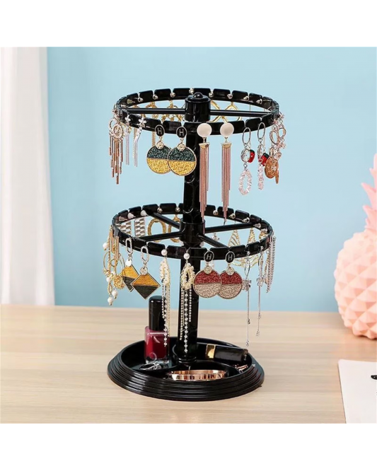Acrylic Jewelry Organizer Stand | 2 Tier Rotating Jewelry Display Tower | Spinning Necklace Rack with Multiple Grooves Acrylic Jewelry Organizer Stand | 2 Tier Rotating Jewelry Display Tower | Spinning Necklace Rack with Multiple Grooves