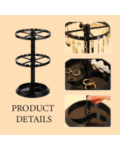 Acrylic Jewelry Organizer Stand | 2 Tier Rotating Jewelry Display Tower | Spinning Necklace Rack with Multiple Grooves 